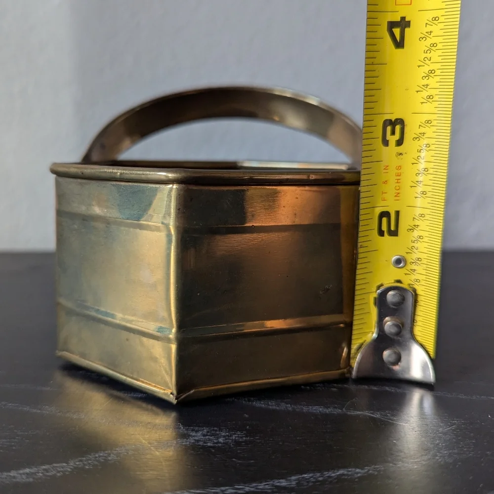 Vintage Solid Brass Small Hexagon Basket W/ Fold Down Handle 2.5'' X 4